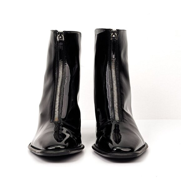 Open Edit Women Chloe Faux Patent Leather Retro Square Toe Ankle Boots sz 11 - Picture 2 of 7